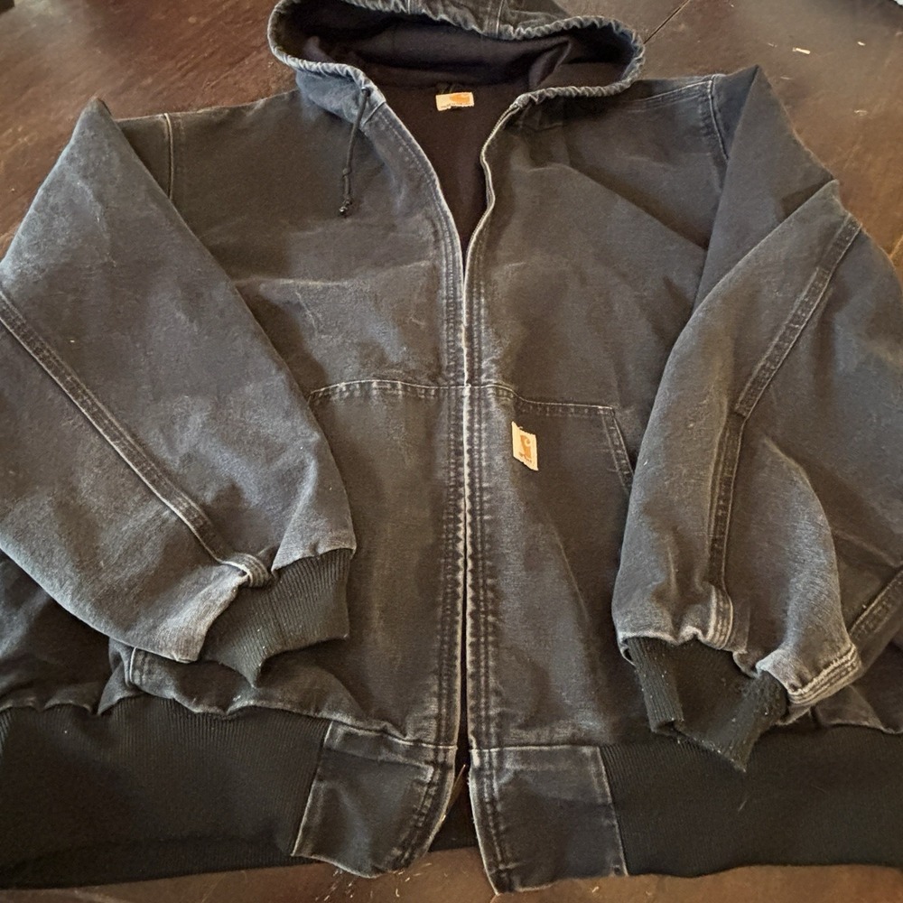 Aged Carhartt Jacket Mens 3XL‎ Tall Black J131 Hooded Thermal Lined Canvas USA